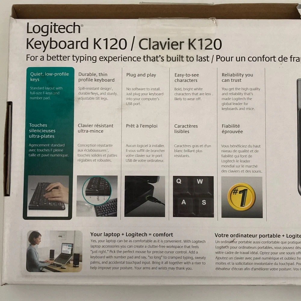 Logitech Black Full-Size Wired Keyboard K120 spill resistant new in box